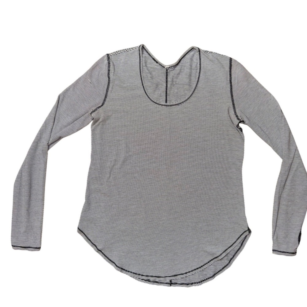 Lululemon Womens Black White Striped Long Sleeve Thumbhole Athletic Top Size 4-6